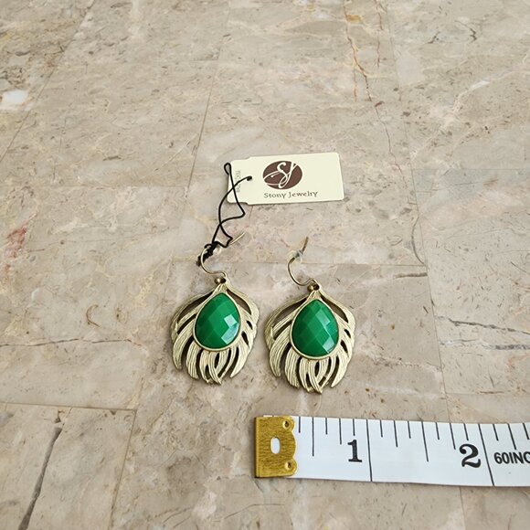 Stony Drop Leaf Motif Fashion Earrings - Picture 4 of 6